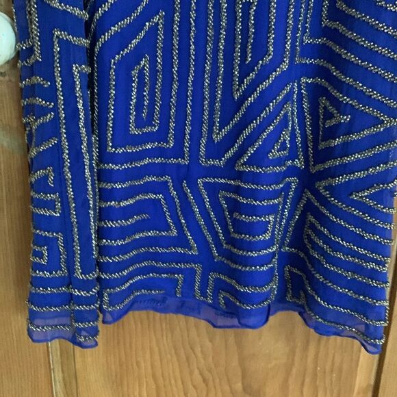 Parker Hayden Rhapsody silver beaded royal blue silk mini dress NWT - Picture 7 of 13